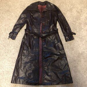 70s Purple leather trench coat